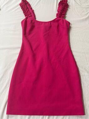 Likely Vibrant Hot Pink Ruffle Strap Dress